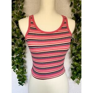 Hot Kiss Pink Black Beige White Striped Tank Top Crop top Women's size S-M